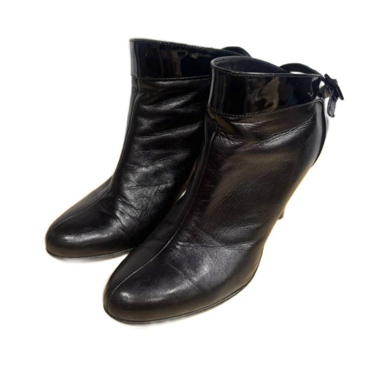 Chanel Short Boots Booties Leather Patent Switch High Heels Black