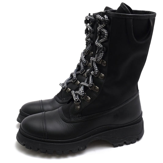 Prada Engineer Boots Shoes Nylon Leather Black Rodeo Tec Long