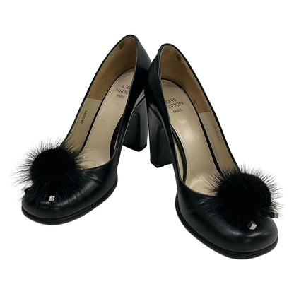 Louis Vuitton Pumps Black Leather Fur Heels — view 2