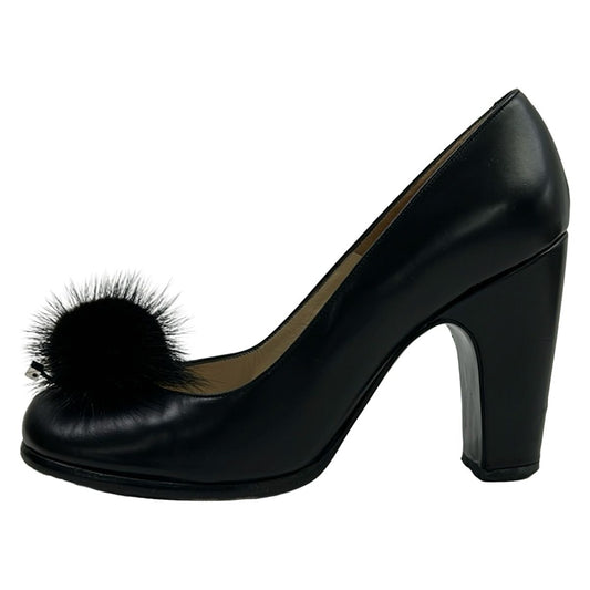 Louis Vuitton Pumps Black Leather Fur Heels