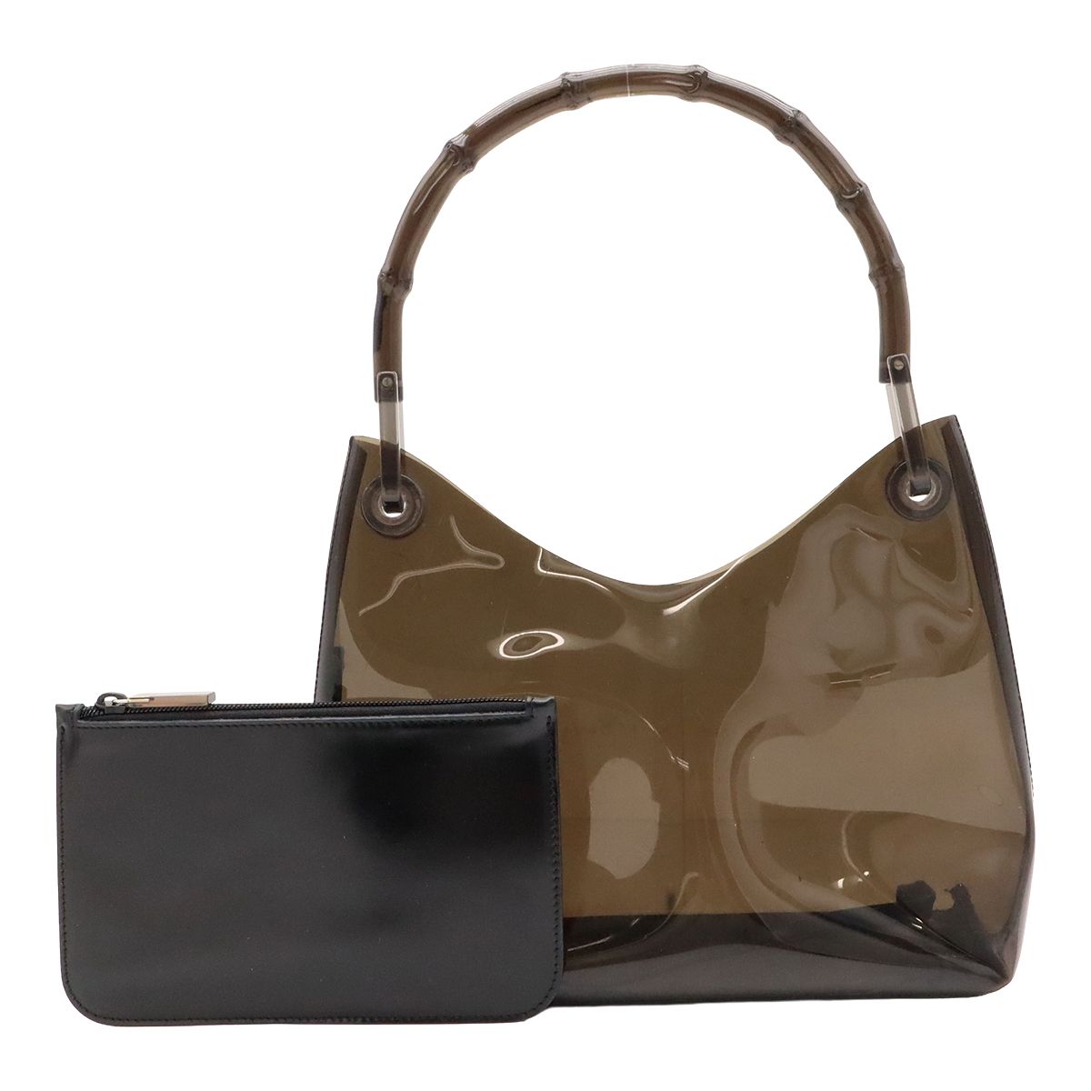 Gucci Plastic Bamboo Shoulder Bag Vinyl Leather Black