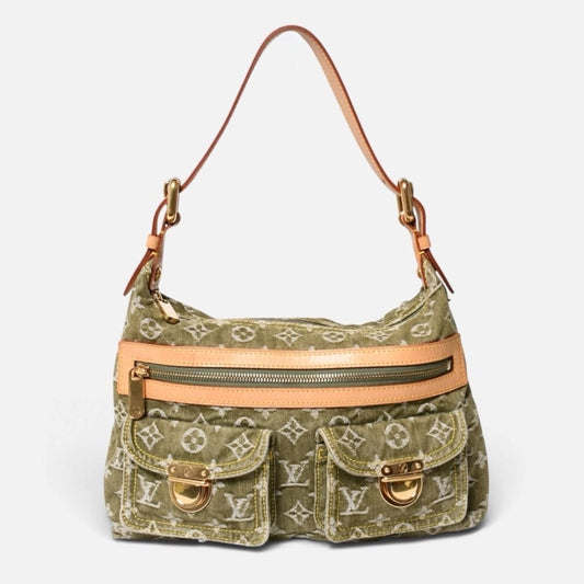 Louis Vuitton Baggy PM Shoulder Bag Monogram Denim Khaki Gold