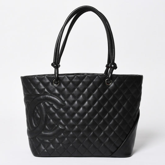 Chanel Cambon Line Large Tote Bag CC Logo Calfskin Patent Black