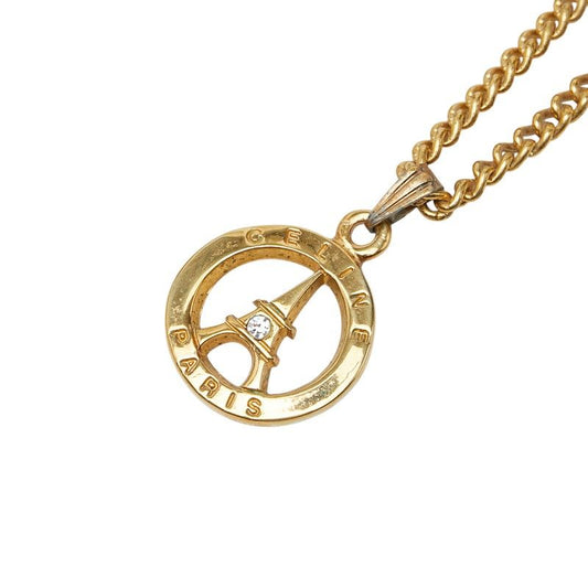 Celine Eiffel Tower Motif Necklace Gold Plated Rhinestone