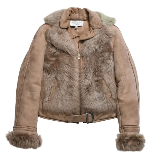 Saint Laurent Suede Far Jacket Shearling Beige