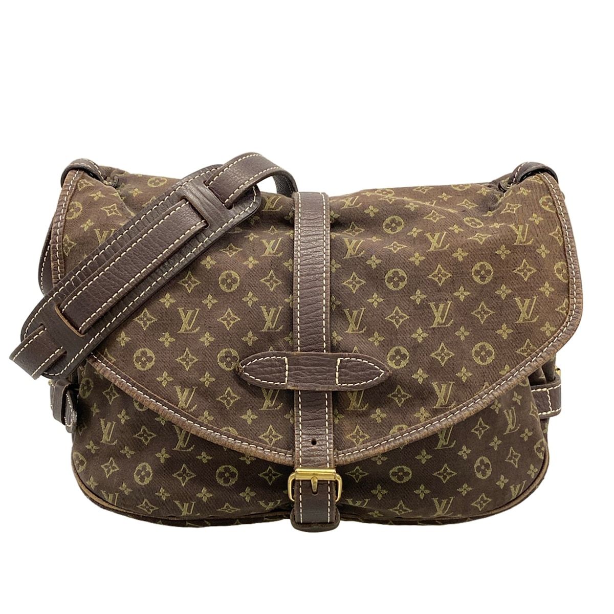 Louis Vuitton Shoulder Bag Monogram Mini Lin Saumur Ebene Cotton