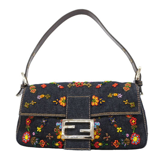 Fendi Handbag Mamma Bucket Denim Navy Multicolor Silver