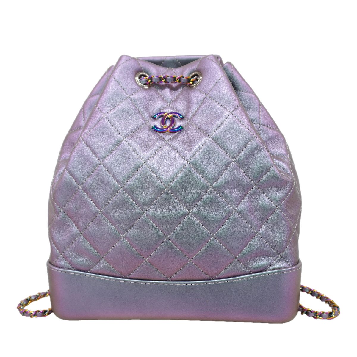 Chanel Backpack Quilted Lambskin Aurora Silver