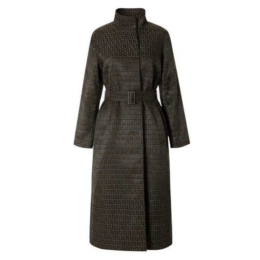 Fendi Zucca Pattern Long Coat Dark Brown Black