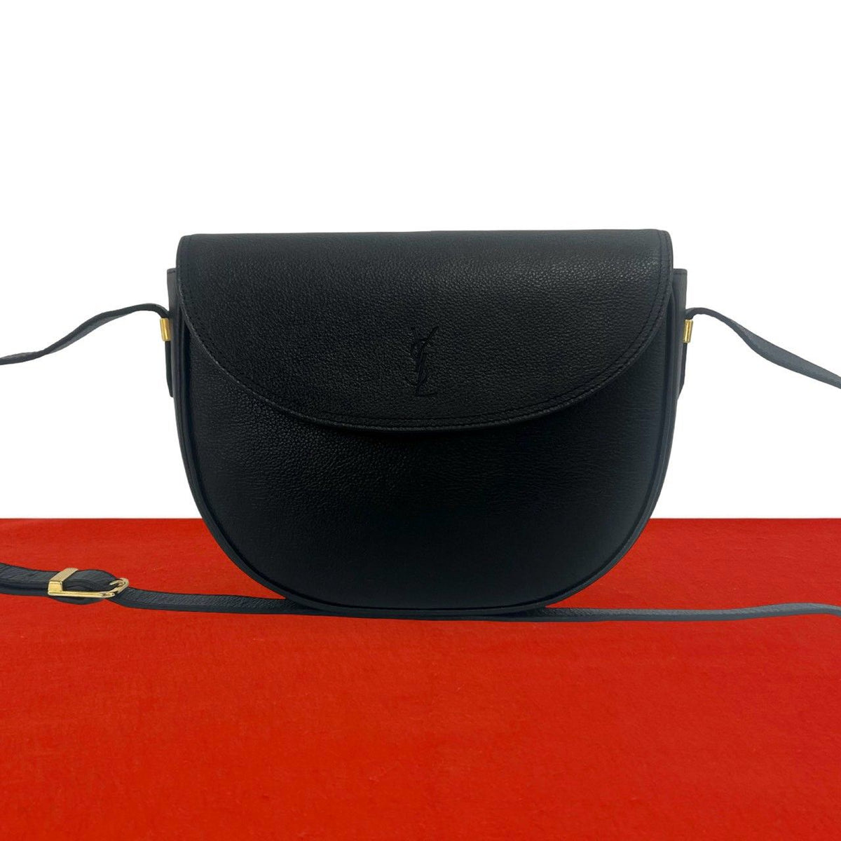 Saint Laurent Eve Vintage YSL Logo Leather Shoulder Bag Pochette Black
