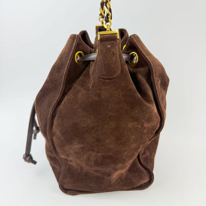 Chanel CC Logo Embossed Drawstring Bucket Chain Shoulder Bag Suede Leather — view 5