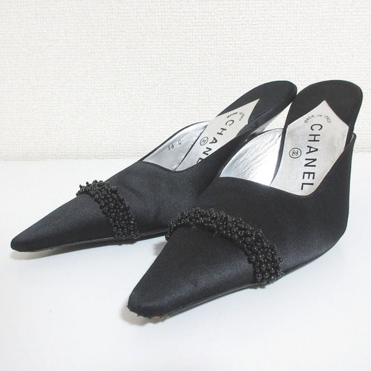 Chanel Vintage Bead Decoration Satin Sandals 36C Black Spring Summer Fall