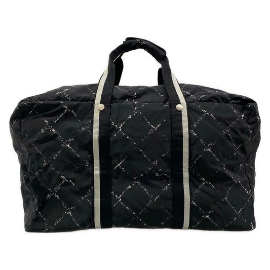 Chanel Boston Bag Vintage Travel Line Black White Silver