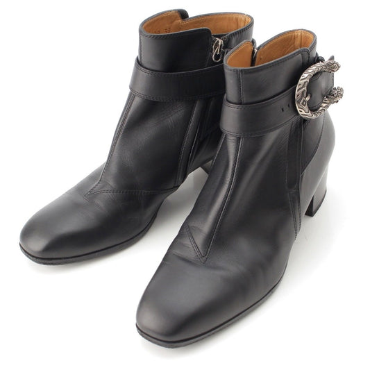 Gucci Dionysus Leather Heels Boots Booties Black