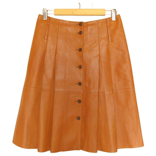 Prada Vintage Lambskin Pleated Skirt Brown Spring Summer Fall Winter 40