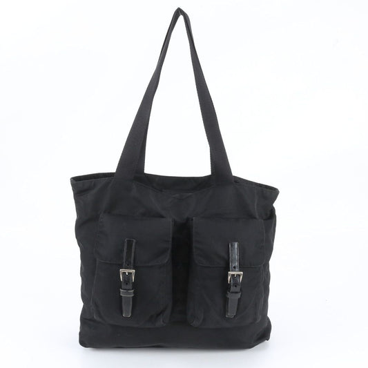 Prada Tessuto Nylon Triangle Logo Leather Tote Bag