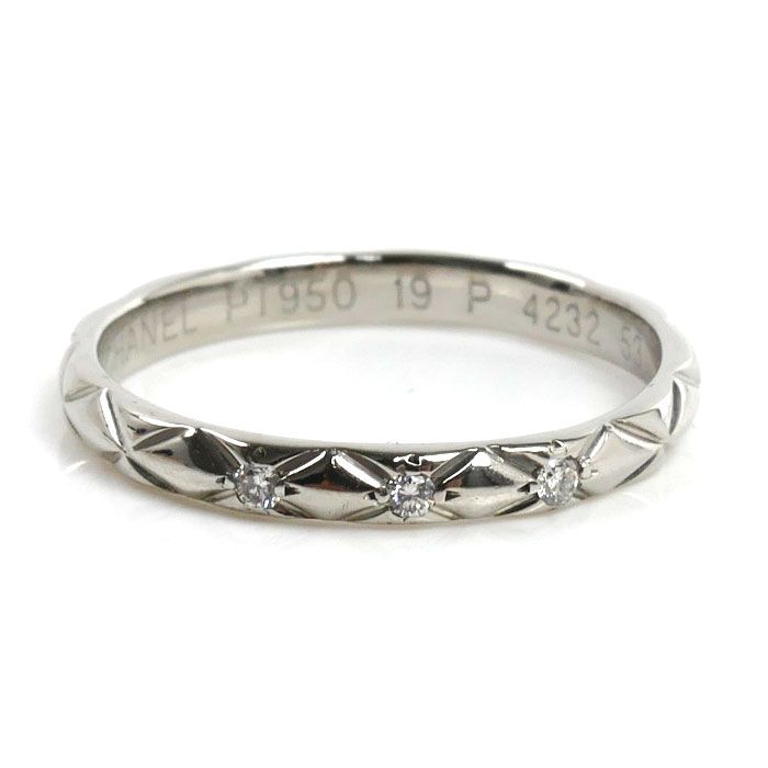 Chanel Platinum Quilted Diamond Ring — view 3