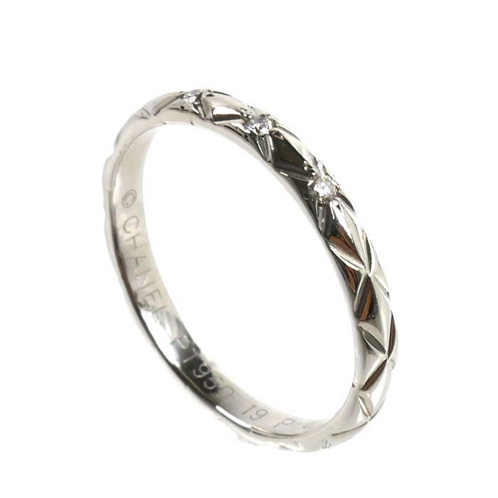 Chanel Platinum Quilted Diamond Ring — view 2