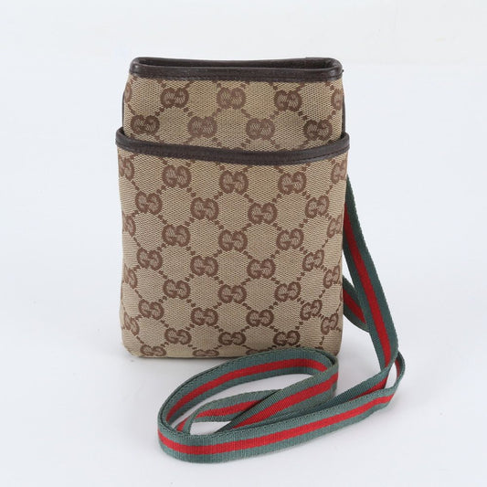 Gucci GG Canvas Sherry Line Leather Shoulder Bag Crossbody Hand