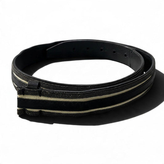 Brunello Cucinelli Monile Striped Belt Bead Decoration Black Leather