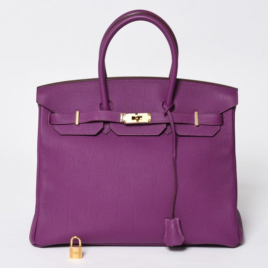 Hermes Birkin 35 Handbag Togo Anemone Gold