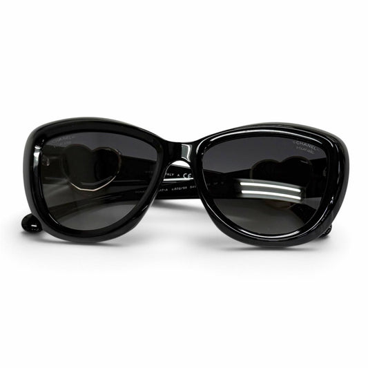 Chanel CC Logo Heart Motif Butterfly Sunglasses Eyewear Black Gold