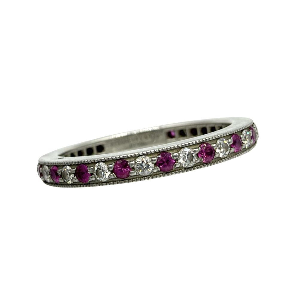Tiffany & Co Ring Legacy Full Eternity Platinum Diamond Silver Pink