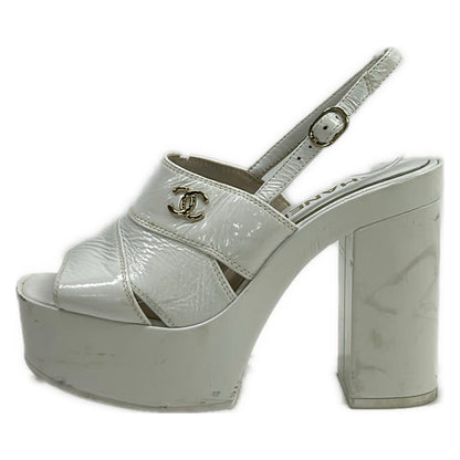 Chanel Sandals White CC Logo Platform Leather