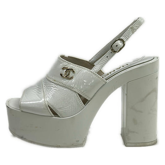 Chanel Sandals White CC Logo Platform Leather