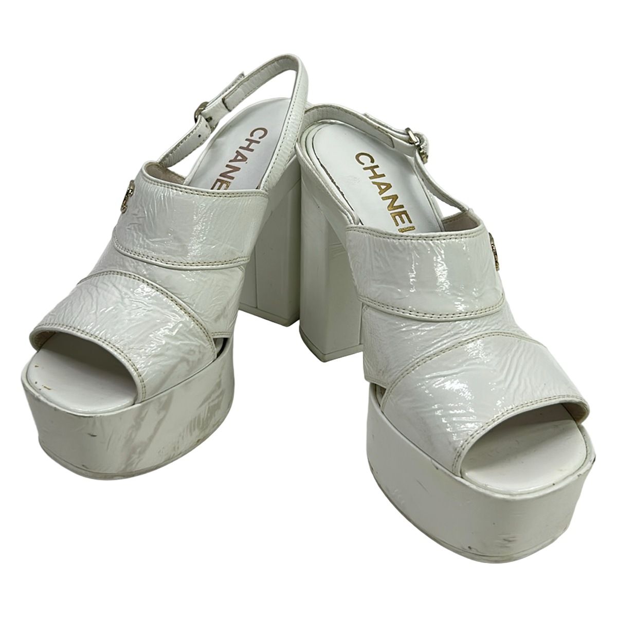 Chanel Sandals White CC Logo Platform Leather — view 2