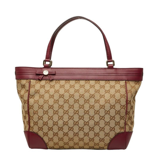 Gucci GG Canvas Mayfair Ribbon Tote Bag Beige Wine Red