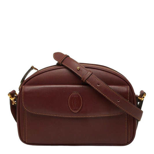 Cartier Must Line Crossbody Shoulder Bag Wine Red Leather