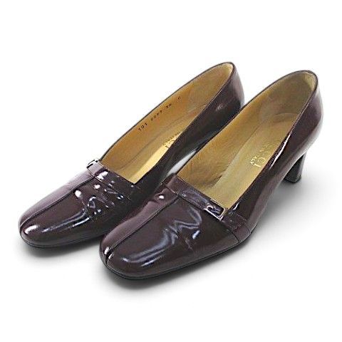 Gucci 101 Pumps Belt Design Silver Burgundy Patent Leather 36c Heels