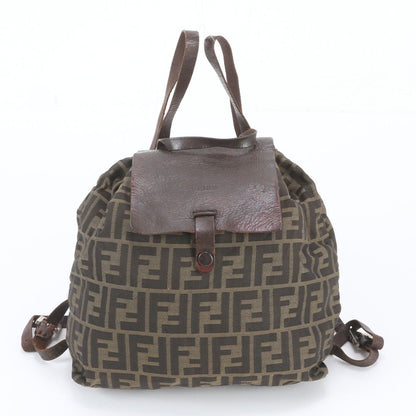Fendi FF Zucca Leather Backpack Shoulder Bag Brown
