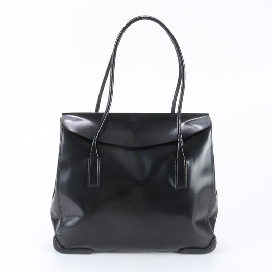 Prada Flap Leather Tote Bag Shoulder Hand Black