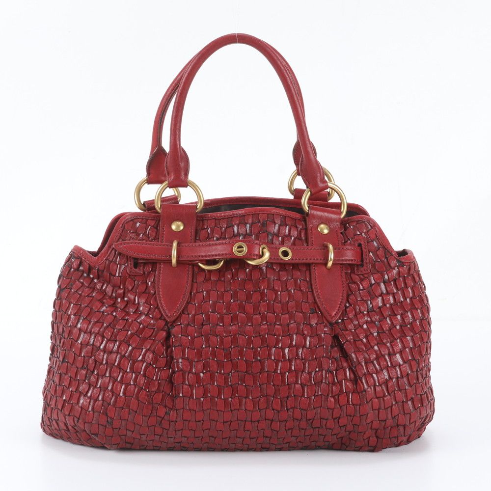 Miu Miu Braided Leather Handbag Tote Gold