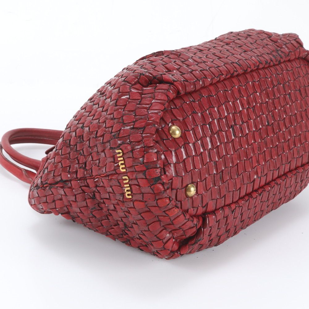 Miu Miu Braided Leather Handbag Tote Gold — view 5