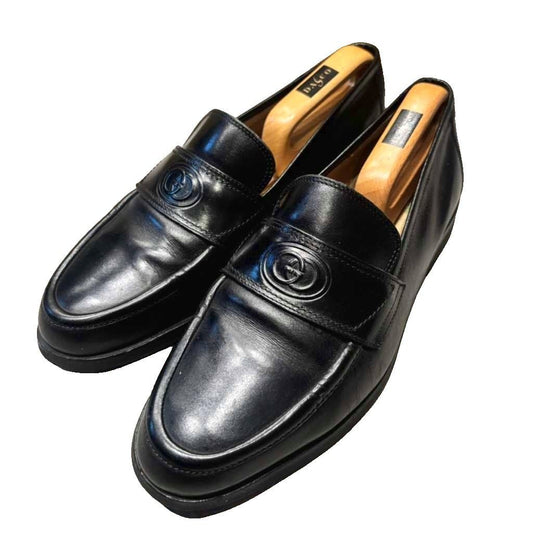 Gucci Interlocking G GG Logo Loafers Leather 39.5 Black