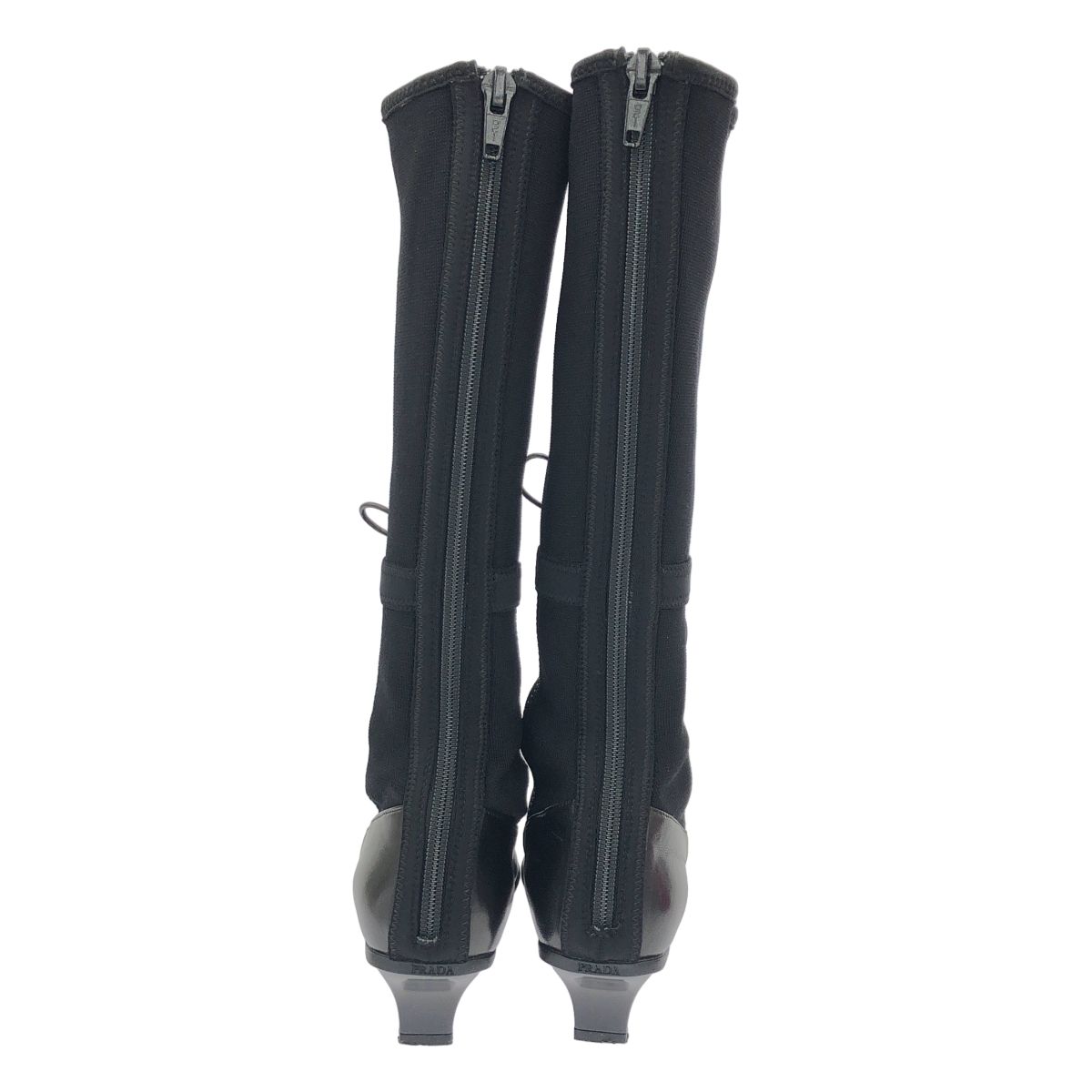 Prada Leather Stretch Knit Long Heels Boots Black — view 3