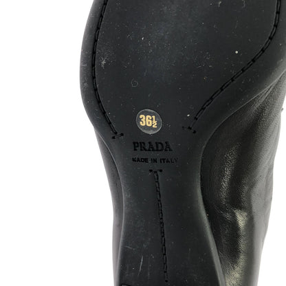 Prada Leather Stretch Knit Long Heels Boots Black — view 6