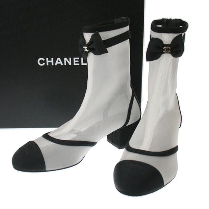 Chanel CC Logo Mesh Short Boots Black White