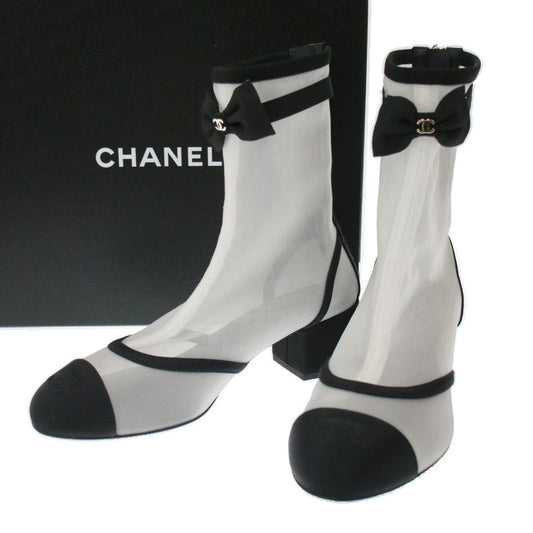 Chanel CC Logo Mesh Short Boots Black White