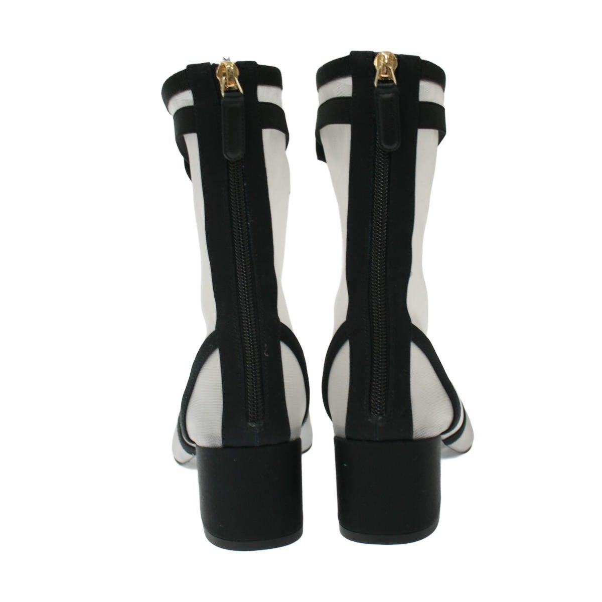 Chanel CC Logo Mesh Short Boots Black White — view 3