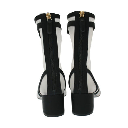 Chanel CC Logo Mesh Short Boots Black White — view 3