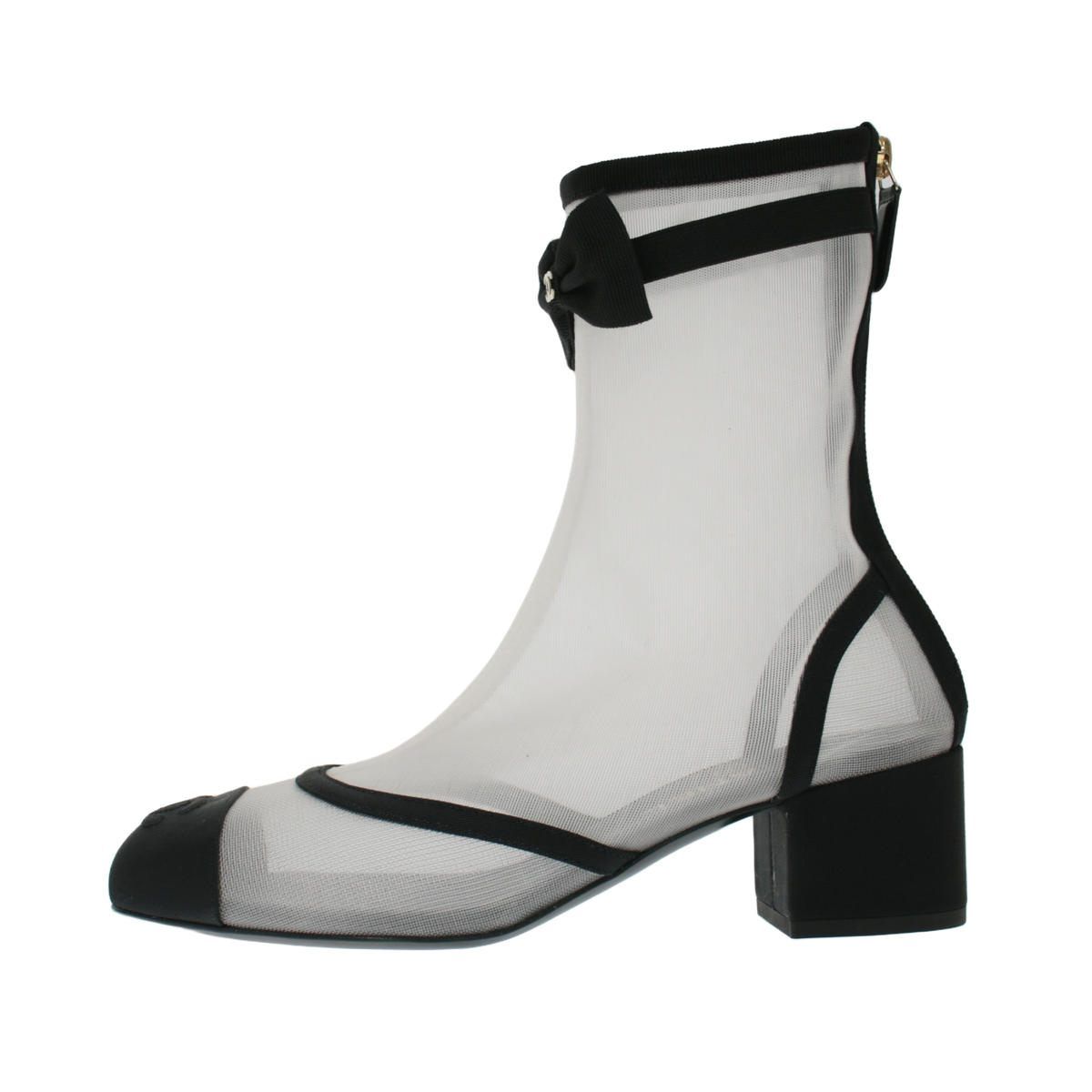 Chanel CC Logo Mesh Short Boots Black White — view 2