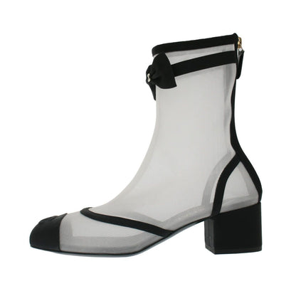 Chanel CC Logo Mesh Short Boots Black White — view 2