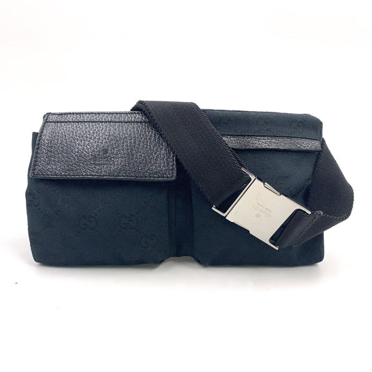 Gucci Sherry Line Leather Canvas Black Belt Bag Silver