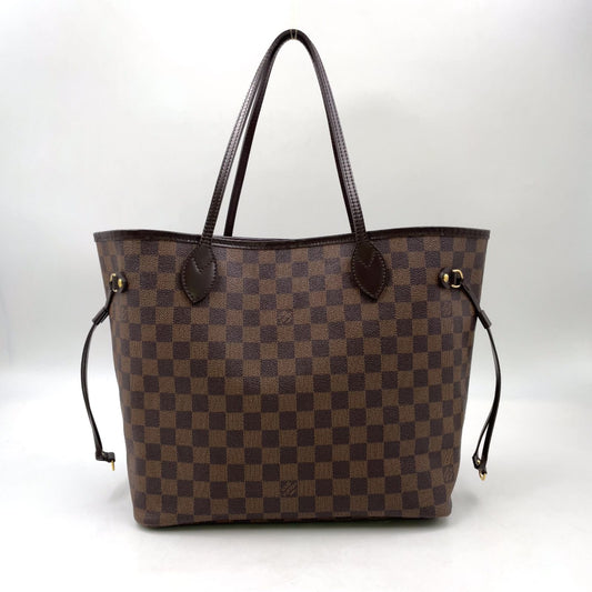 Louis Vuitton Neverfull MM Damier Ebene Leather Brown Tote Bag Gold