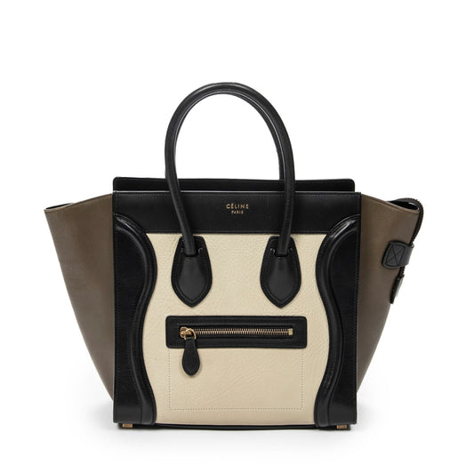 Celine Luggage Micro Black White Olive Green Calfskin Handbag