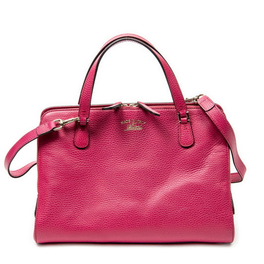 Gucci Swing Top Handle Satchel Fuchsia Pink Grained Leather